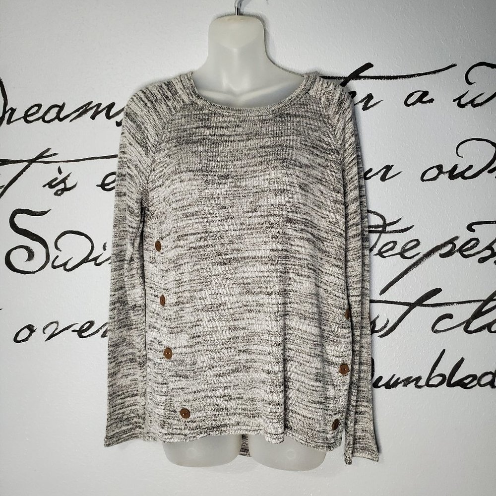 MINE Gray Long Sleeve Tunic with Brown Elbow Patches & Brown Button Detailing